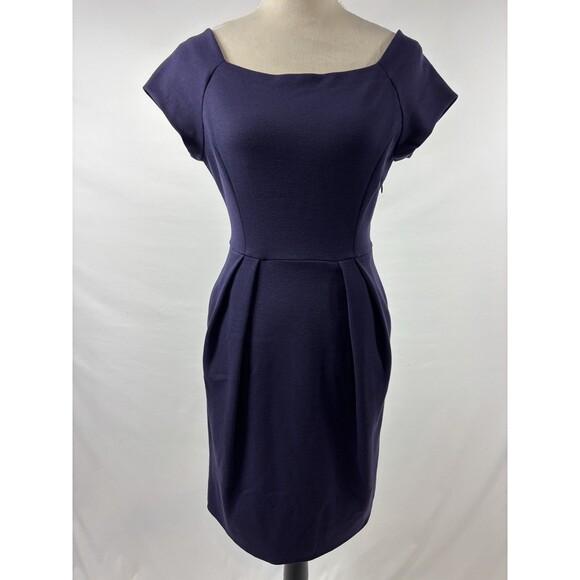 Diane von Furstenberg Anka Shift Dress Navy Blue 6 Cap Sleeve Wool Silk V Back - Picture 1 of 9
